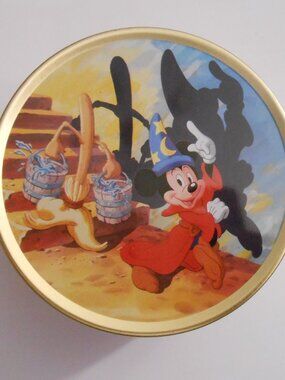 Disney Mickey Mouse Candy Tin, Sorcerer's Apprentice, Gold, Round Tin, Souvenir